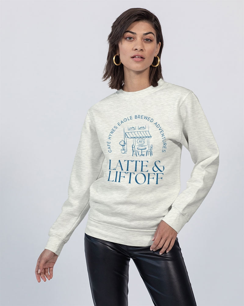 Latte & Liftoff Unisex Premium Crewneck Sweatshirt | Lane Seven