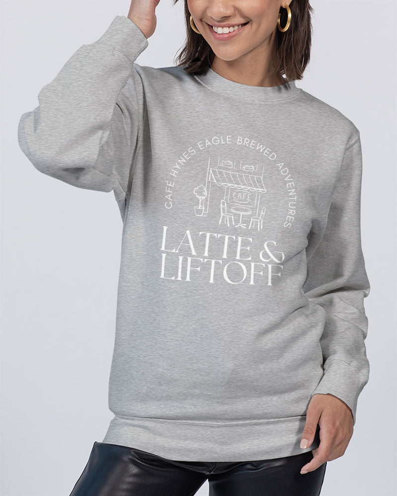 Latte & Liftoff Unisex Premium Crewneck Sweatshirt | Lane Seven